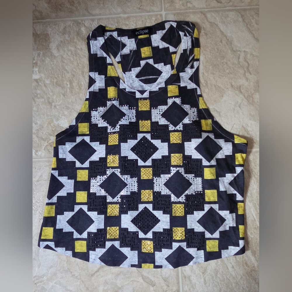 Eclipse Black and White Graphic Sleeveless Tank Top